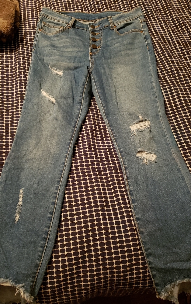 Grace and Lace Distressed button fly crop jeans